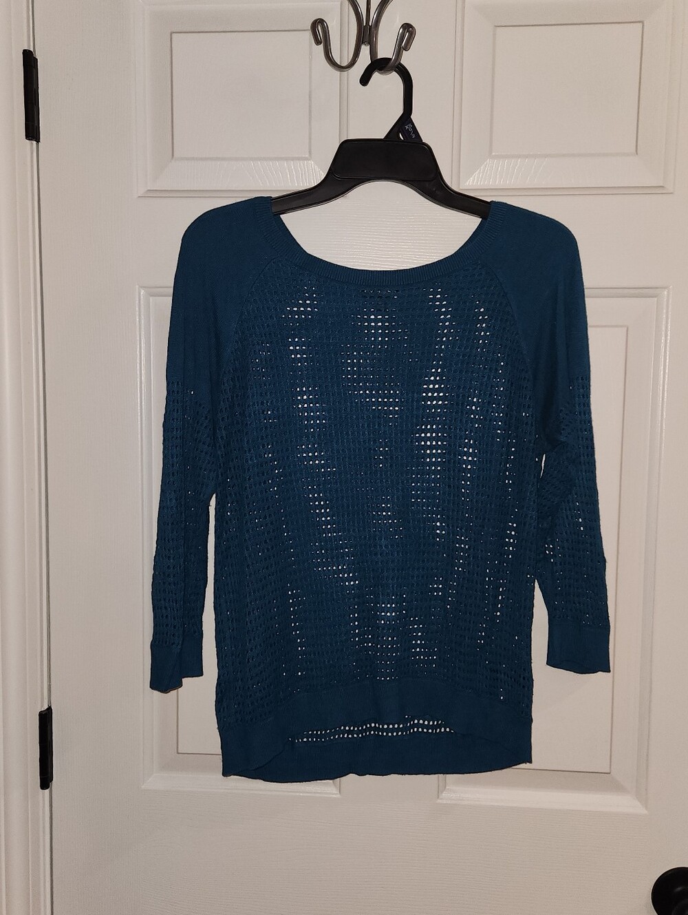 Express Open Knit Sweater Women’s Long Sleeve Sheer Teal Size Large